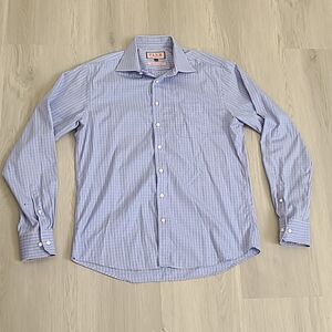 Thomas Pink Slim Fit Traveller Sz 16 Dress Shirt Blue Men's 100% Cotton Checker